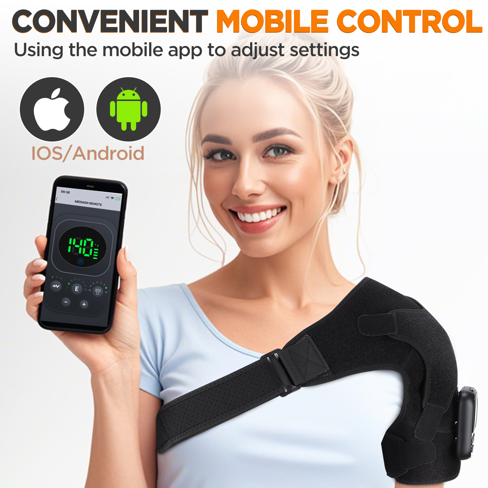 Shoulder Heating Pad Massage, Heated Shoulder Wrap with 8 Modes, 3 Speed Vibration, 6 Heat Levels, App Control, Detachable Controller, 5000mAh Battery for Relieve Shoulder Tension