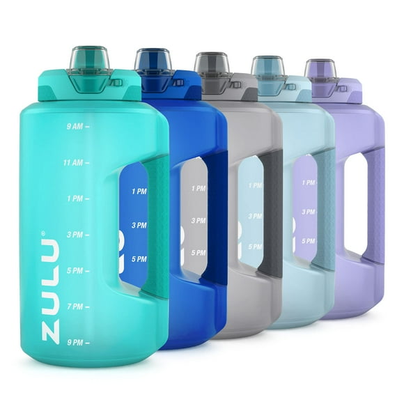 ZULU Buts Demi-Gallon Pichet avec Marqueur de Temps et Poignée pour Toute la Journée Hydratation & Paille de Silicone avec Verrouillage, Couvercle Étanche, Sans BPA, 64oz, Aquaviva