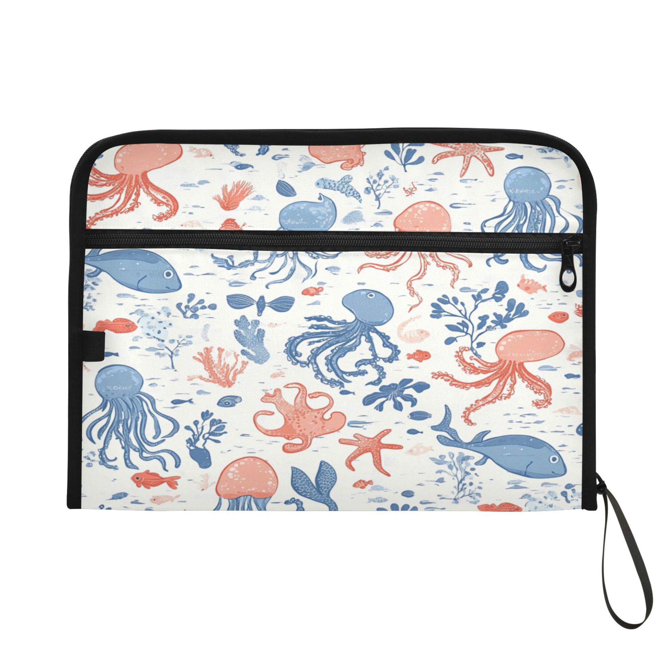 Accordion File Organizer with Zip Closure 13 Pockets Expanding File Folder Letter A4 Paper Document Organizer for Home Office Pastel Colors Sea Creatures