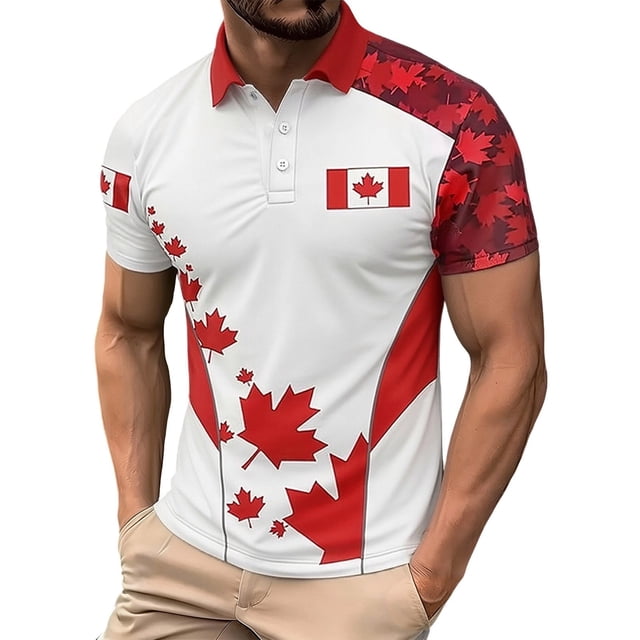 Men's Shirt with Maple Leaf Button Print for Canadian National Day Performance Knit Breathable Comfort Everyday Casual EssentialDesigned for Spring Autumn Winter