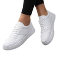 thumbnail image 2 of LTTVQM Women‘s Fashion Sneakers Leather Casual Lace-Up Platform Non-Slip Shoes Slip On Cushion Comfort Walking Sneakers White 38(US-7), 2 of 5