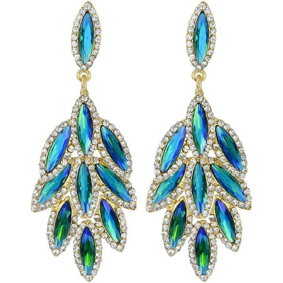 Rhinestone Leaf Wedding Statement Long Dangle Earrings for Women Bridal Dainty Cubic Zirconia Drop Earring Elegant Tassels Leaves Jewelry Gift Prom Dancing Party Anniversary Birthday Xmas