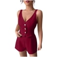 thumbnail image 2 of LEAVINGSUO 2 Piece Set for Women for Summer Women Fashion V Neck Sleeveless Casual Solid Color High Waisted Shorts Red XXL, 2 of 5