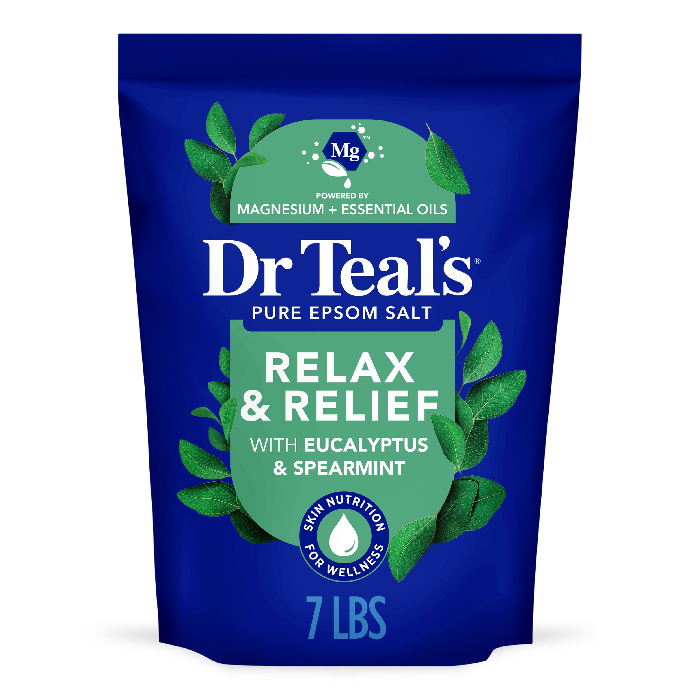 (4 pack) Dr Teal's Epsom Salt Magnesium Soak, Relax & Relief with Eucalyptus & Spearmint, 7 lbs