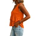 thumbnail image 3 of Women V Neck Ruffle Hem Tank Top Sleeveless Flowy Peplum Blouse Casual Tangerine Color XL, 3 of 7