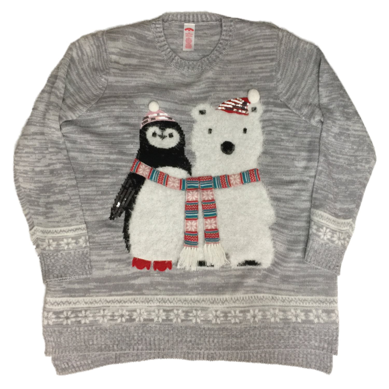 Holiday - Womens Bear & Bird Grey Knit Sweater Polarbear Penguin ...