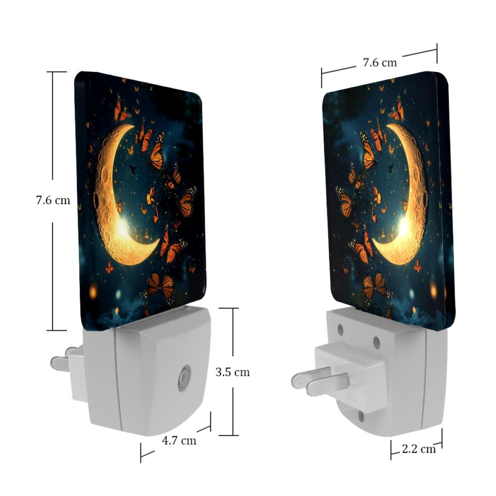 PhooArto Butterflies Dancing and Moon Plug in LED Night Light Auto Sensor Dusk to Dawn Decorative Night for Bedroom, Bathroom, Kitchen, Hallway, Stairs, Baby's Room, Energy Saving