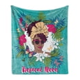 thumbnail image 1 of Afro Girl Soft Flannel Fleece Throw Blanket, Tropical Mood Message with a Woman Hibiscus Butterfly Palm Flowers, Cozy Plush for Indoor and Outdoor Use, 70" x 90", Turquoise and Magenta, by Ambesonne, 1 of 5