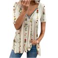 thumbnail image 1 of Fridja T-shirt à Manches Courtes Ample Col en V Imprimé Rétro à Fermeture Éclair pour Femmes Été, 1 of 5