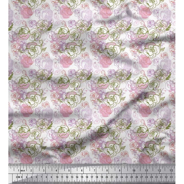 Soimoi Rayon Fabric Leaves & Rose Flower Print Fabric by the Yard 42 Inch Wide