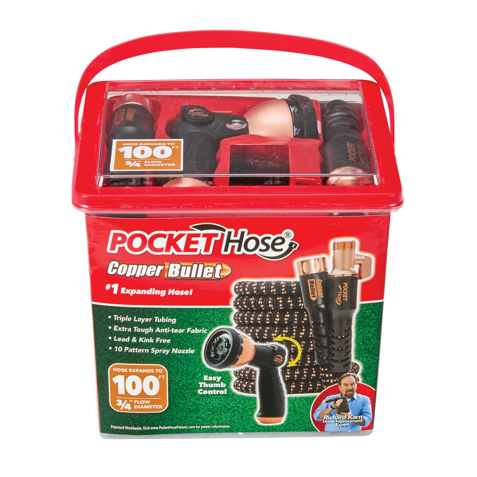 Copper Bullet by Pocket Hose, 3/4" Ultra-Light x 100 ft Expandable Garden Hose with Spray Nozzle