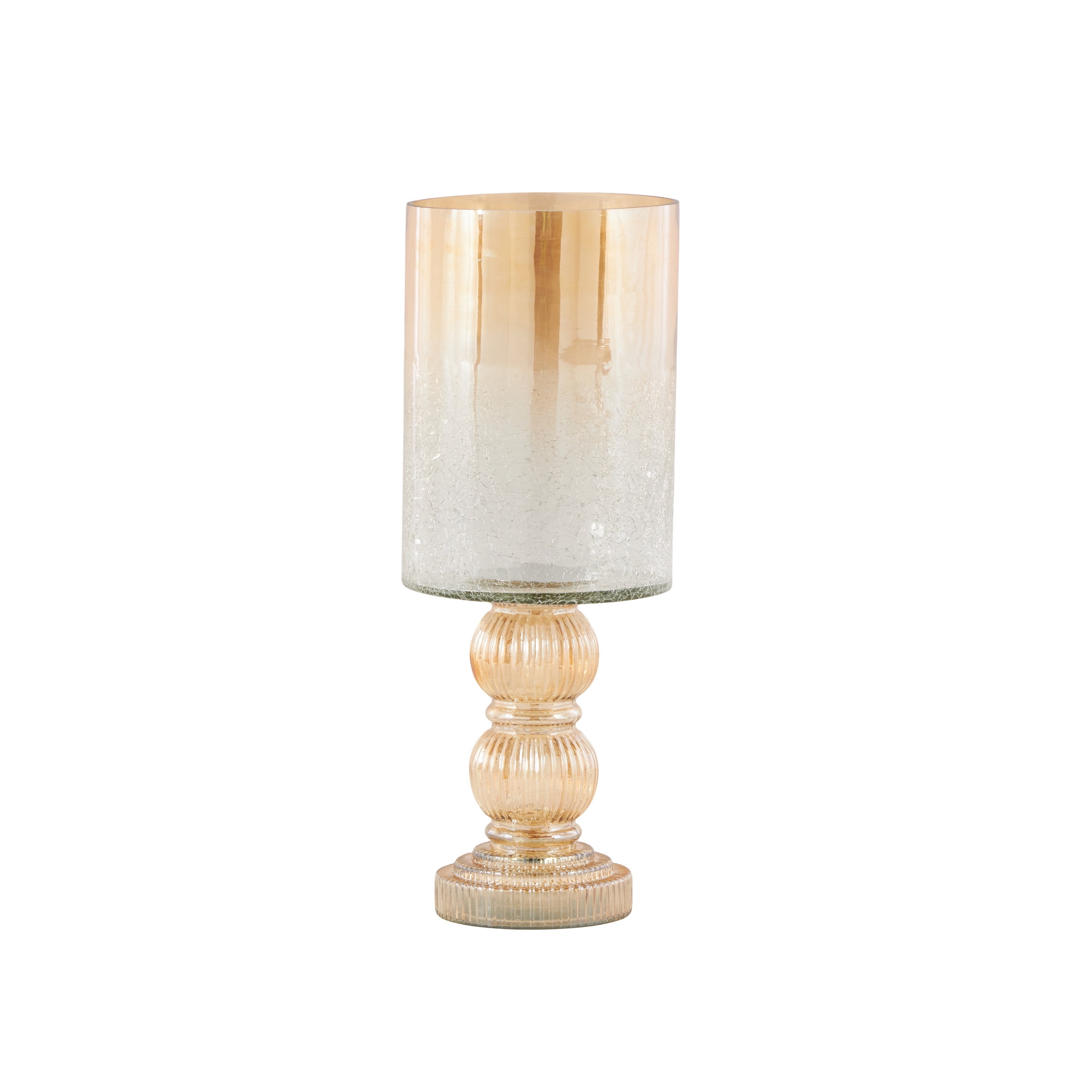 DecMode Gold Glass Handmade Turned Style Pillar Hurricane Lamp with Faux Mercury Glass Finish