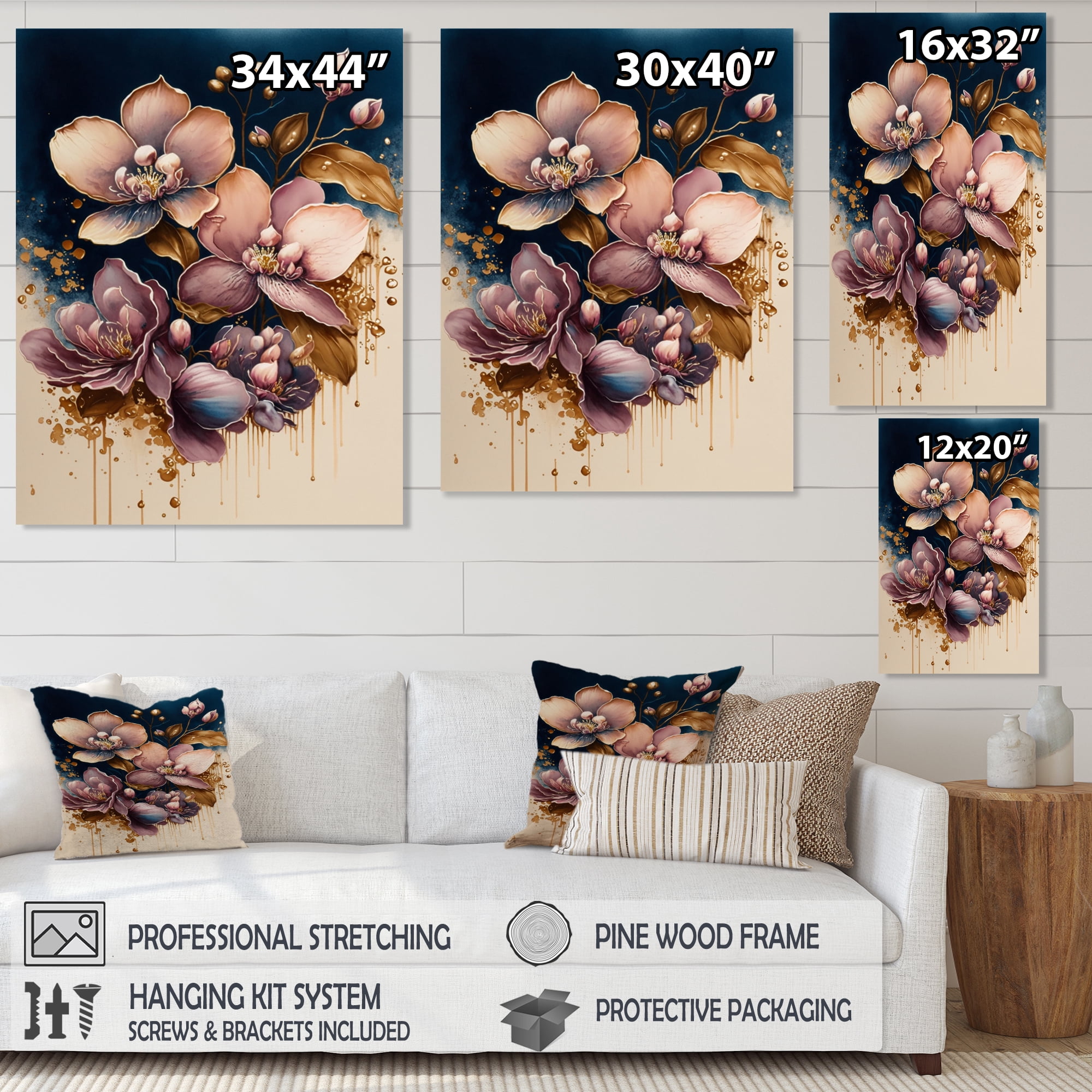 Designart Burgundy And Blue Orchid Bunch I Canvas Wall Art