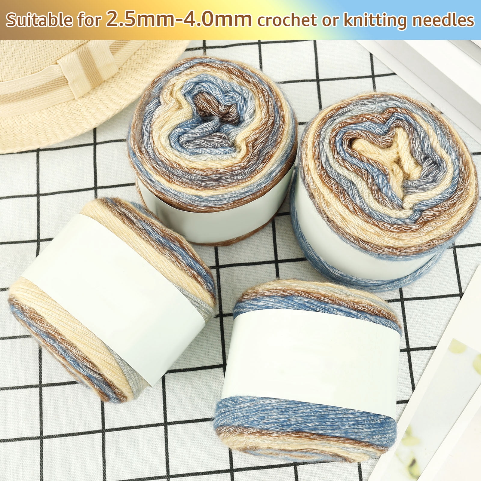 4 Pcs DIY Flexible Ombre Yarn for Knitting Colorful Soft Cotton Gradient Cake Yarn for Making Blanket Scarf Shawl Sweater