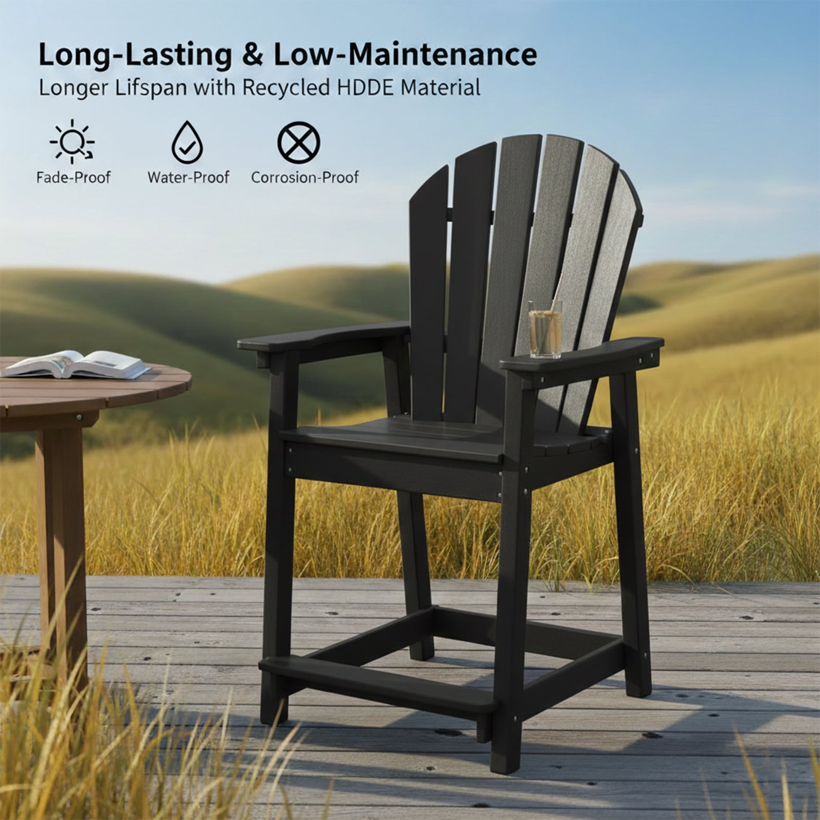 OTSUN Tall Modern Adirondack Chair, All Weather HDPE Bar Height Adirondack Stools Widened Durable Design for Porch Patio Yard Lawn Fire Pit Bistro Basement Indoors & Outdoors