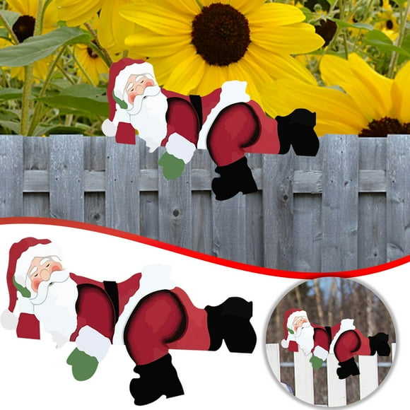 Black and Friday Cyber&Monday cuyhtdup Santa Claus Garden Fence Christmas Theme Peep Fence Decoration Yard Sign