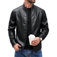 thumbnail image 4 of Leather Jacket Men Faux Leather Jackets Winter Fall Zipper Stand Collar Waterproof Windproof Bomber Jacket Casual Long Sleeved Biker Coat, 4 of 5