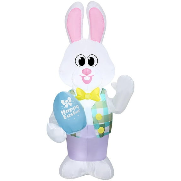 4' Gemmy Airblown Inflatable Easter White Bunny Holding "Happy Easter" Egg Yard Decoration 440801