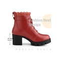 thumbnail image 6 of BLISSFUL STEP Woen's Ankle Boots Faux Leather Lace Chunky Heel Platform Round Toe Zipper Combat Boots Red 8.5, 6 of 7