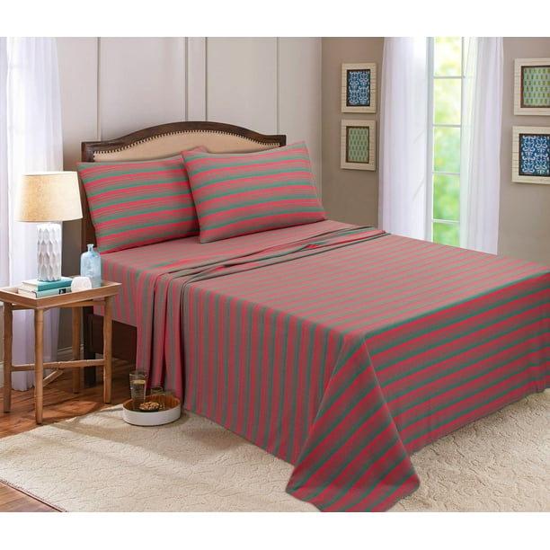 Mainstays Extra Soft Jersey Bed Sheet Set, Queen, Pink And Green