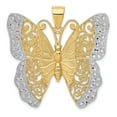 thumbnail image 1 of 14K Rhodium Plated Yellow Gold & Rhodium Solid Polished Diamond Cut Filigree Butterfly Pendant, 1 of 2