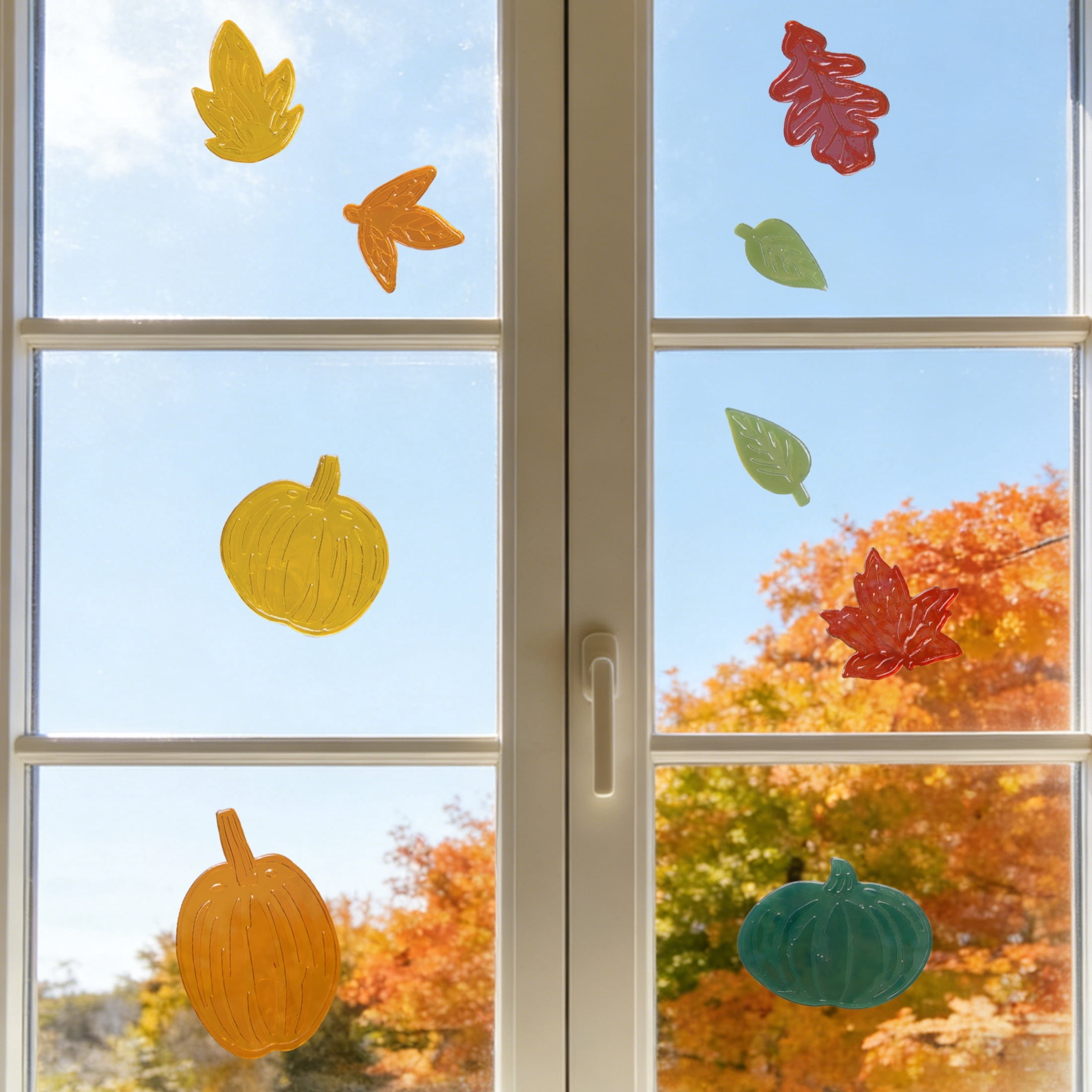 Pumpkins and Leaves Gel Clings, Multicolor, 5.5" x 12.1", Fall by Way To Celebrate