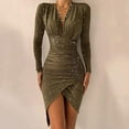 thumbnail image 3 of Vestido de tubo Vestidos de noche cortos para mujer Vestido de cóctel con dobladillo irregular con aberturas laterales Mini vestido sexy con cuello en V profundo Vestido de fiesta de manga larga, 3 of 5