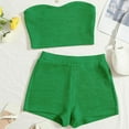 thumbnail image 2 of Women's Knitted 2 Piece Outfit Ribbed Crop Top Sleeveless Bandeau Tube Tops and Track Shorts Set, 2 of 5