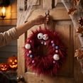 thumbnail image 4 of Funny Ball Halloween Wreaths for Front Door, 13.7 Inch Halloween Plush Door Hanging Wreath, Gothic Autumn Harvest Halloween Decor for Home Porch Wall Indoor Party Table, 4 of 8