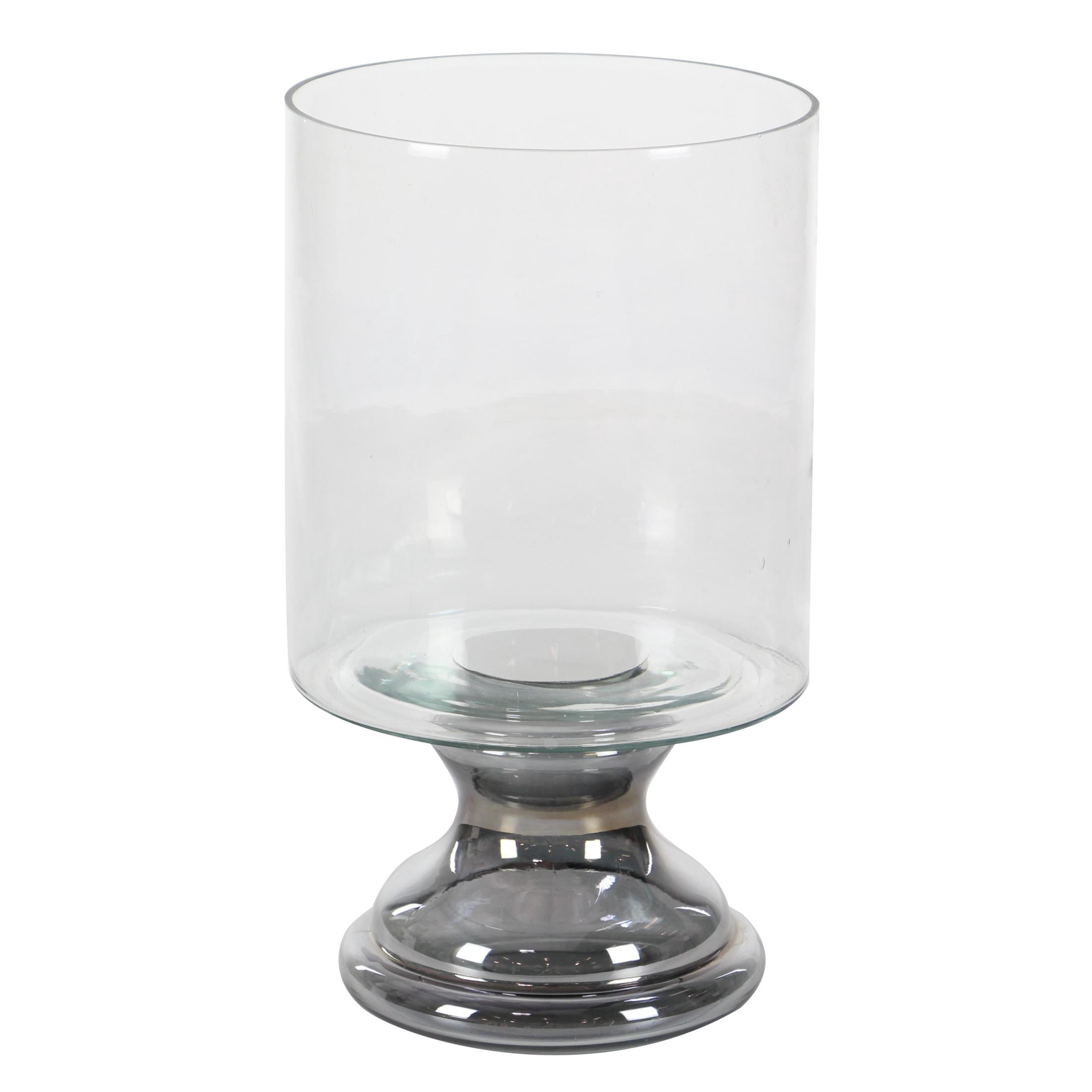 DecMode Silver Glass Handmade Turned Style Pillar Hurricane Lamp with Smoked Glass Finish