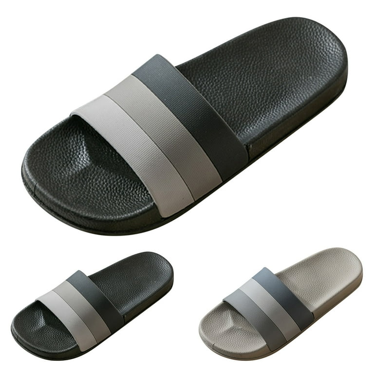 PEASKJP Men s Casual Beach Slides Anti Slip Slippers Memory Foam Slide Sandals Male Footbed Sandals Black 44 Walmart