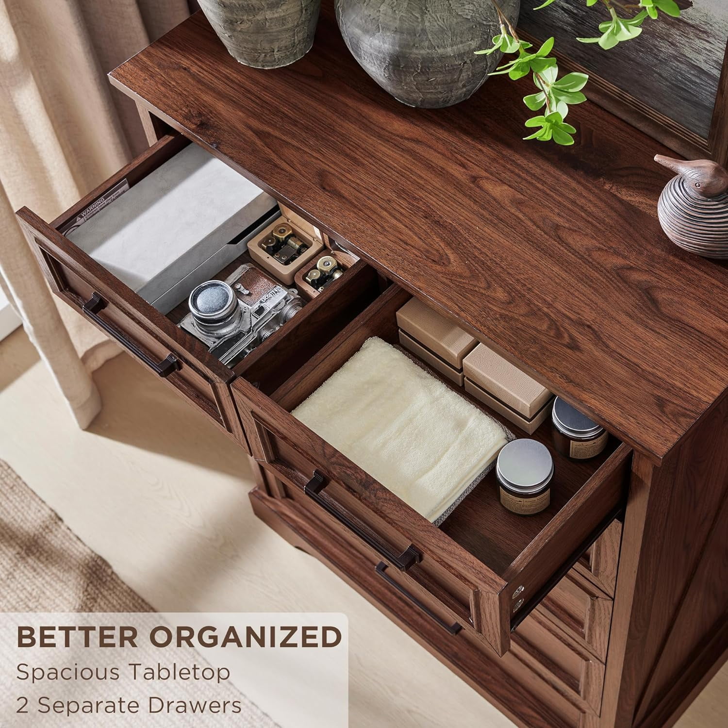 ACCOHOHO 6 Drawer Dresser for Bedroom, Farmhouse 46" High Wooden Country Style Drawer Chest, Wide Metal Handle Pull-out Storage Cabinet, Brown