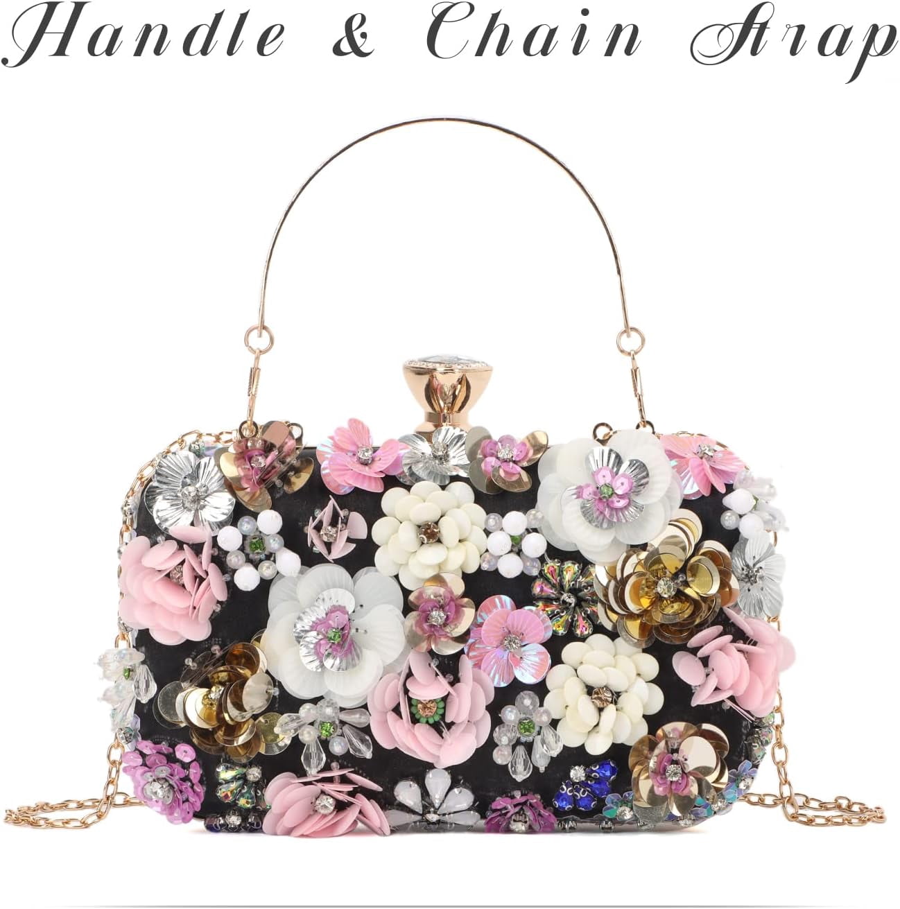3D Flower Clutch Purses for Women Gold Formal Wedding Party Evening Bags Chain Floral Shoulder bag