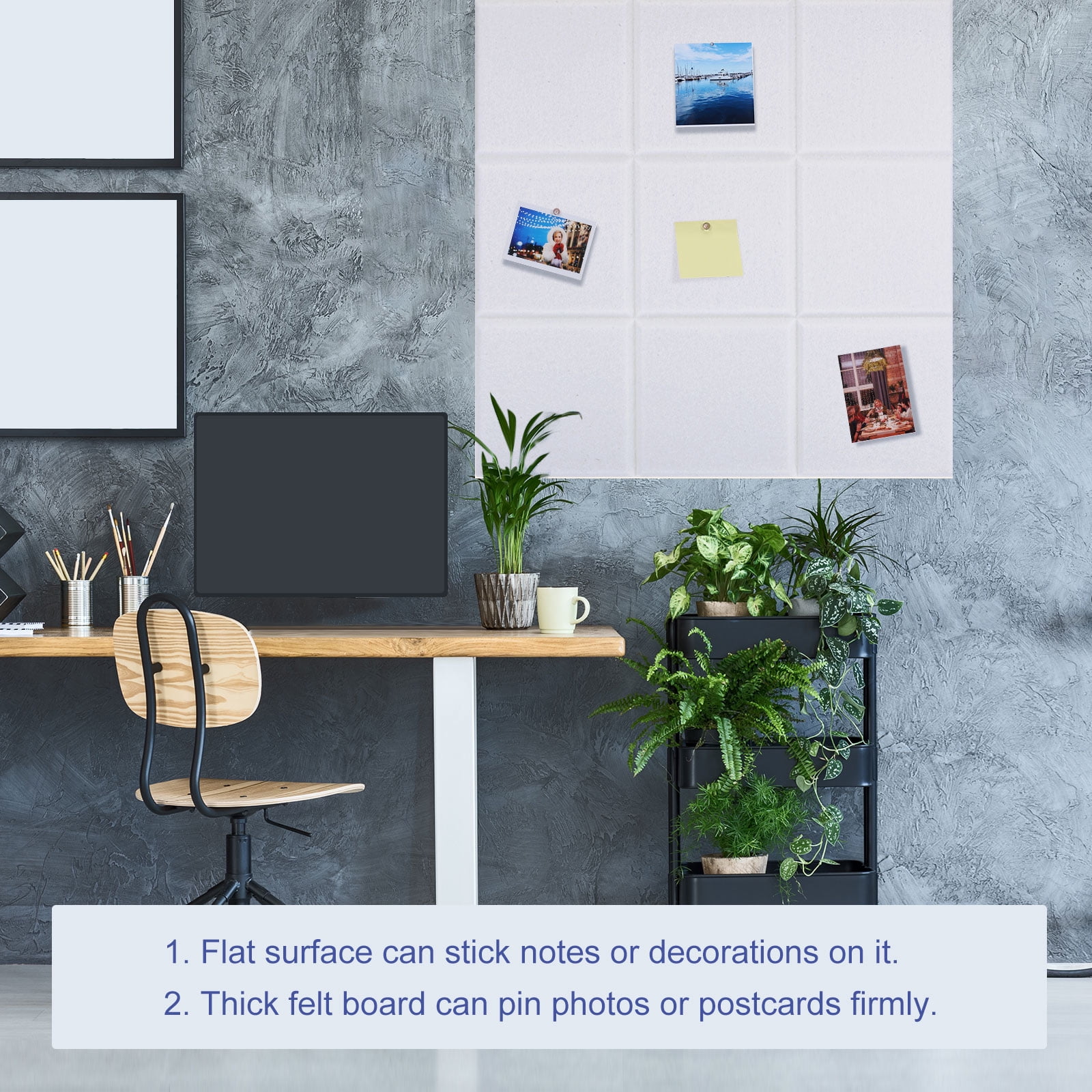 Unique Bargains Felt Bulletin Board Self Adhesive Textured Square Tiles White