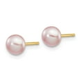 thumbnail image 2 of Real 14kt Yellow Gold 5-6mm Purple Button Freshwater Cultured Pearl Stud Post Earrings; for Adults and Teens; for Women and Men, 2 of 3
