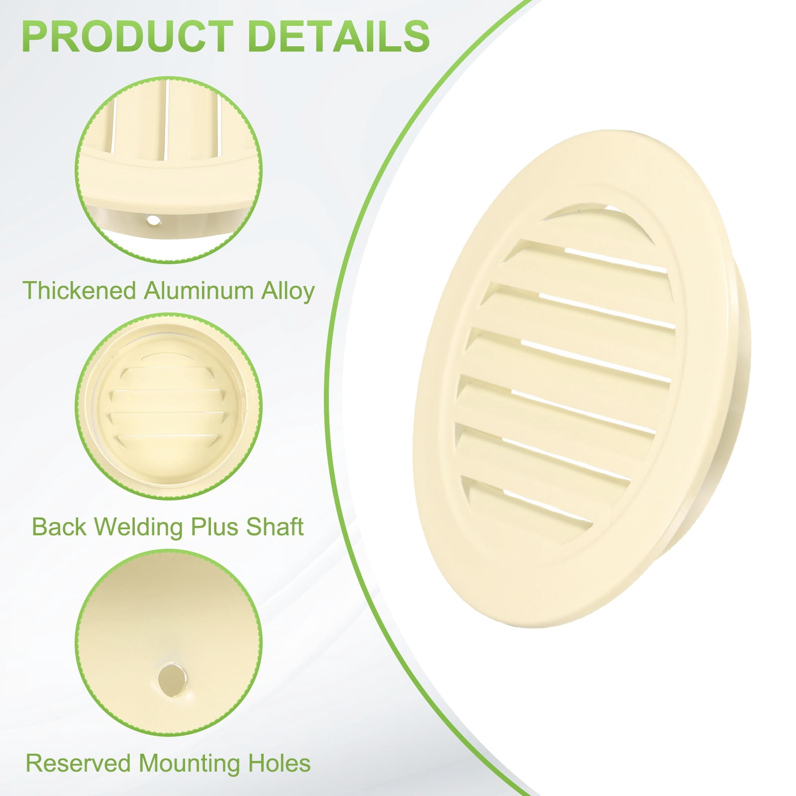 Uxcell 7" Round Air Vent, Louver Grille Cover Aluminum Alloy Soffit Vent HVAC Ventilation for Ceiling Wall Roofing Bathroom Kitchen Garage Duct Shed Garage, Beige