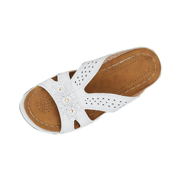 ShiShine Womens Floral Embellished Perforated Criss Cross Wedge Slide Sandals Summer Comfort Casual Daily Fresh Shoes