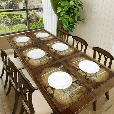 Vintage Anthique Old World Map Placemat Table Mats Set Of 4 Retro Colors Nostalgic Heat Resistant Washable Clean Kitchen Place For Dining Decoration Canada Placemat Table Mats, Old World Kitchen Table And Chairs