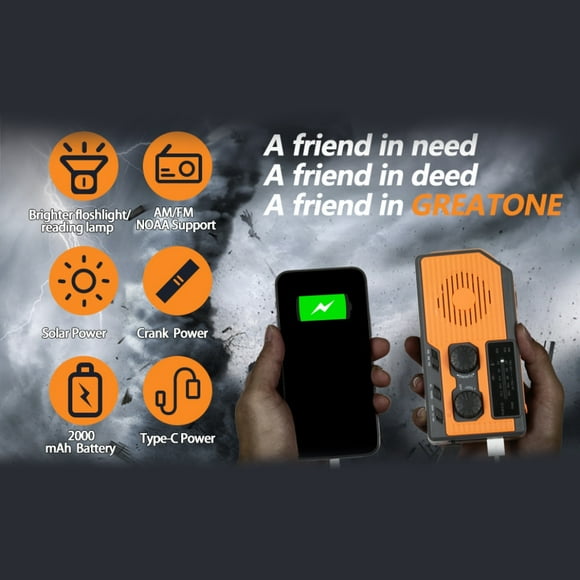 Emergency Solar Power  Hand Crank  Dynamo Generator 5000mAh Phone Charger Bank Flashlight AM//WB NOAA Weather