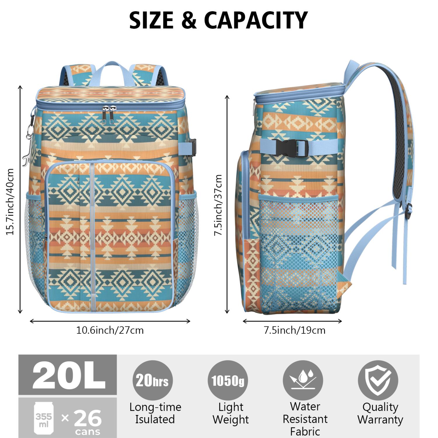 Travel Cooler Bag - Boho Bohemia Pioneer Flower Geometric Line Art Camping Beer Cooler Backpack with Bottle Opener- Waterproof Insulated Picnic Backpacks - Cooler Bag for Beach