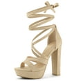 thumbnail image 1 of BLISSFUL STEP Sandales à Talons Hauts Épais à Plateforme à Lacets pour Femmes, 1 of 7