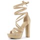 thumbnail image 1 of Sandalias De Tacón Grueso Grueso Plataforma Cordón Arriba Para Mujer Beige 38, 1 of 7