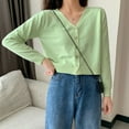 thumbnail image 4 of Women's Knit Cardigan, Spring Soild Color V-neck Long Sleeve Thin Korean Style Crop Tops, 4 of 4