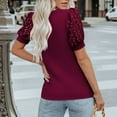 thumbnail image 4 of Sevevn Women's Fashion Solid Color Round-Neck Short Sleeve Round-Neck Blouses Wine L Beach Vacation Clothes for Women, 4 of 7