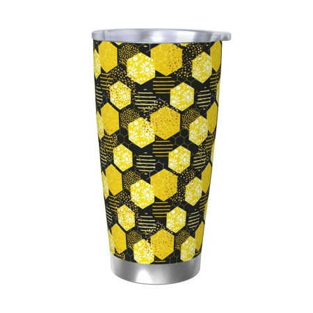 

Zeuib Geometric Pattern with Bee Printed 20oz Stainless Steel Insulated Car Cup Stainless Steel Thermal Cup Vacuum Insulated Leak-proof Travel Mug Cup-Without Straw