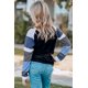 thumbnail image 1 of ABPHQTO Top de manga larga para mujer con bloque de color negro a rayas para mujer, 1 of 5