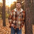 thumbnail image 4 of Fabrcox Men's Hooded Plaid Shacket Long Sleeve Button Down Checkered Shirt Jacket with Chest Pockets Lightweight Casual Fall Outerwear Beige XXL, 4 of 7