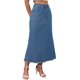 thumbnail image 4 of Falda de mezclilla maxi A Line de cintura alta INSPIRE CHIC para mujer, dobladillo deshilachado, falda de jeans casual L azul, 4 of 6