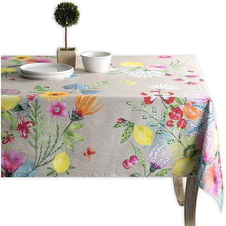 

Mindunm Jardin D Ete - Fog 100% Cotton Tablecloth Kitchen Dining Table Cloth for Rectangle Tables Farmhouse Tabletop Cover for Parties Wedding Use Spring/Summer (60 x120 )