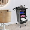 thumbnail image 2 of Salon Trolley Cart, 6-Tier Drawer-Type Multi-Functional Salon Trolley, Hairdressing Shelf with Handle and Lockable Rolling Wheels, 4 Drawers and 2 Hair Dryer Holder Side Tray, Black, 2 of 8